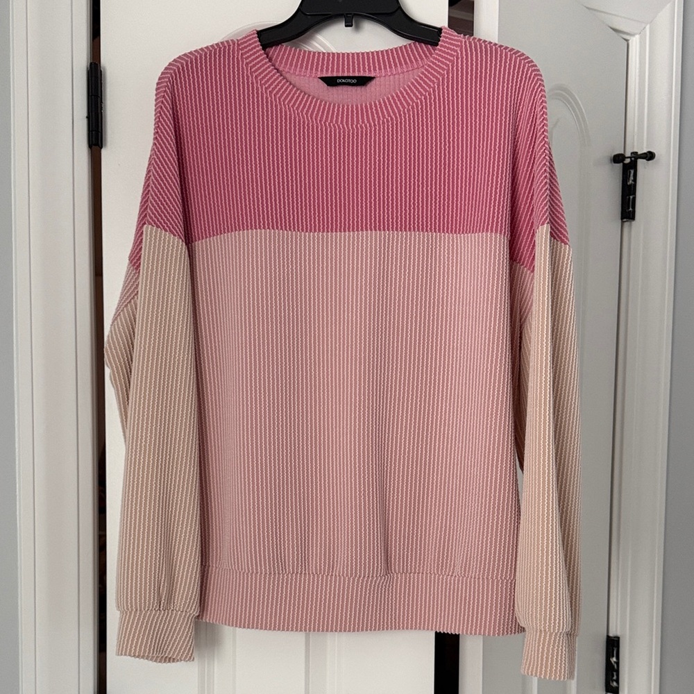 SHEIN NWOT Colorblock Corded Pullover Long Sleeve Crew-Pink-Women L